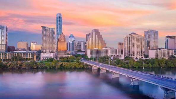 Downtown Austin, Texas skyline at sunset, a top relocation destination for tech and finance professionals in 2026